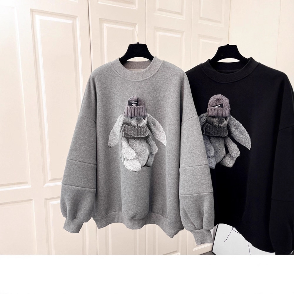 Korean Version Ins2025 New Loose Casual Sweatshirt for Women, Fleece-Lined and Thickened, Autumn and Winter Three-Dimensional Long-Sleeve Base Shirt