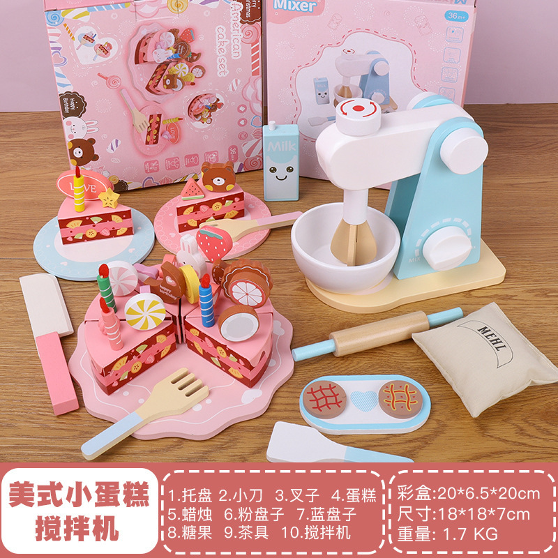 Nuevos niños jugar casa portátil caramelo postre pastel de madera en caja simulación helado corte Rosa cocina Juguetes
