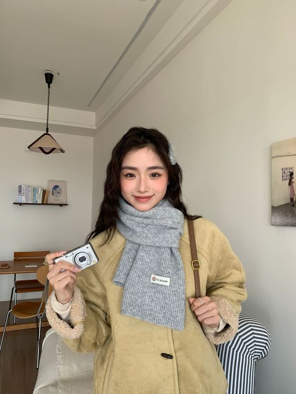 韩系安可拉红~纯色围巾女 冬季氛围感新年红色针织毛线高级感围脖|undefined