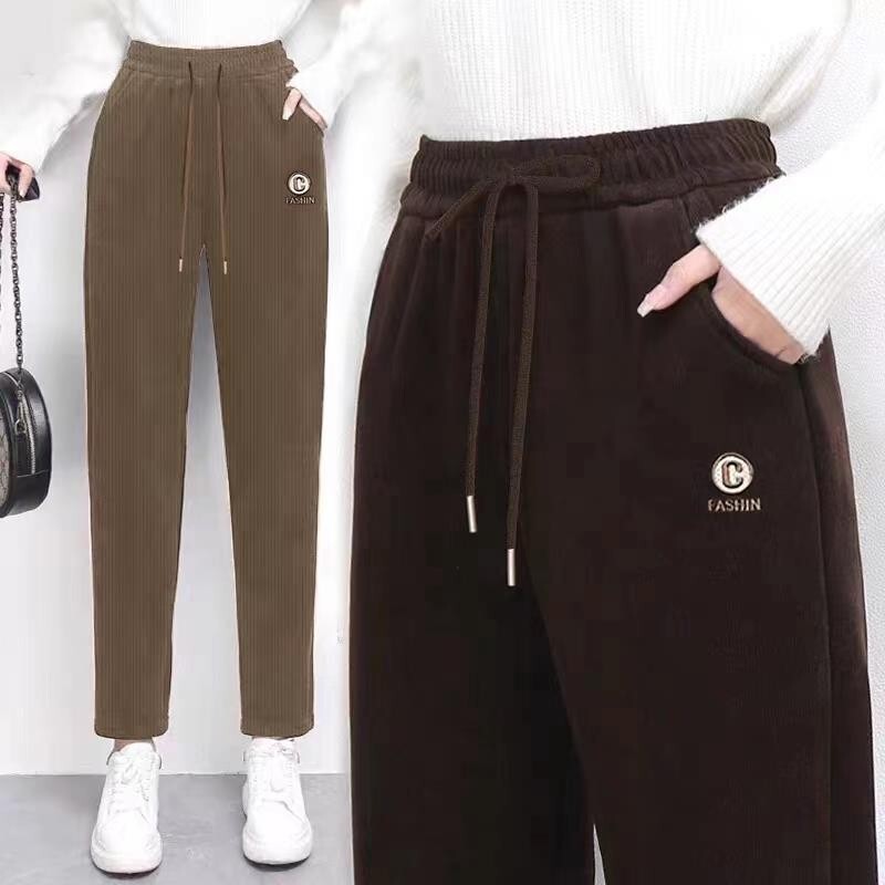 Casual Pants 2024 Spring New Style Jade Strip Elastic Waist Casual Versatile Straight Pants Sweatpants Slim and Stylish