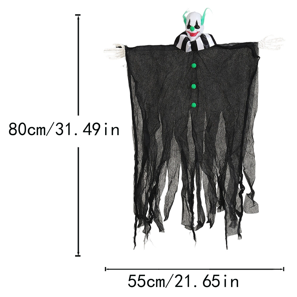 Nuevos accesorios de decoración de Halloween transfronterizos, payaso, calavera, gasa, mueca, fantasma colgante, casa embrujada, decoración de puerta de fiesta