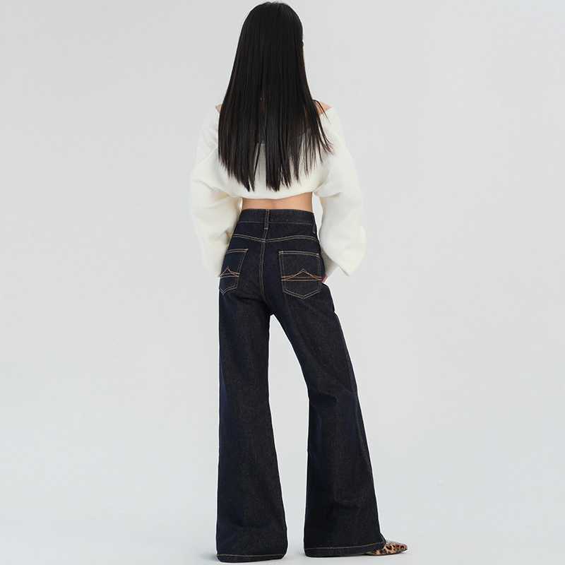 American-Style Dark Flared Jeans for Women, 2025 Autumn New Loose Fit, Non-Tight, Versatile Low-Rise Bootcut Pants