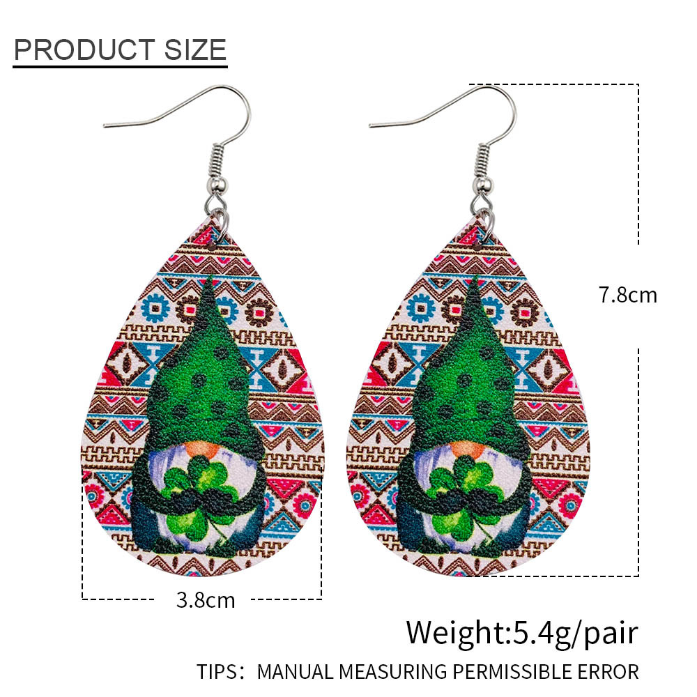 1 Pair Fashion Shamrock Letter Water Droplets Pu Leather Patchwork St. Patrick Women's Drop Earrings display picture 1