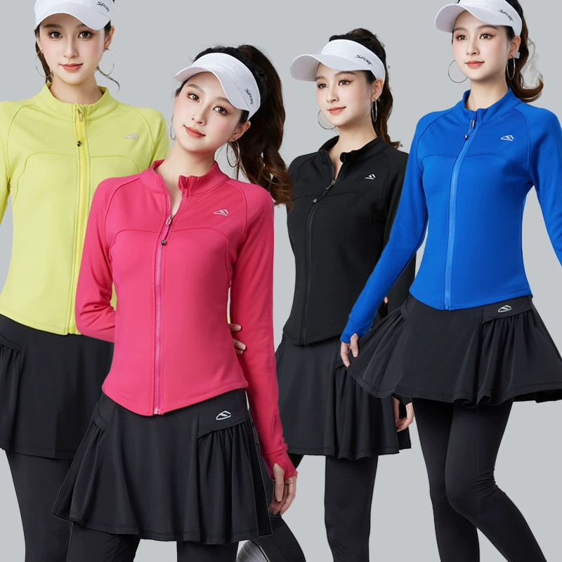 Спортивная повседневная быстросохнущая куртка, женская одежда, дышащий универсальный топ с длинными рукавами для бега, эластичные брюки-юбка с высокой талией