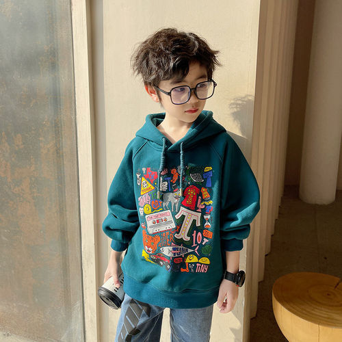 Men's Hooded Sweatshirt Spring and Autumn Style 2024 New Children's Stylish Hooded Padded Winter Outfit for Middle Children Loose Children's Fashion Clothing