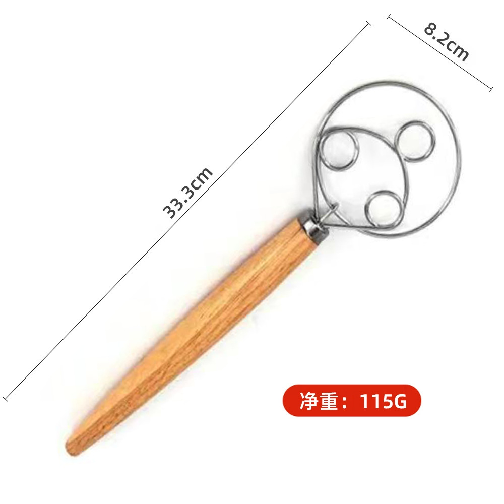 Batidora de mano para pasteles con varilla de mezcla de harina de 13 pulgadas, mango de roble, varilla de acero inoxidable para masa y espiral para batir huevos.