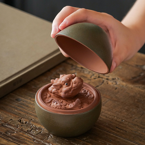 Dragon Egg Tea Strainer Set: Tea Infuser, Tea Separator, Year of the Dragon Mascot Tea Pet, Purple Clay Tea Strainer for Tea Tables