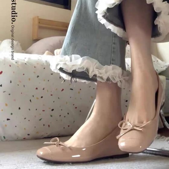 Nude Color Single-layer Shoes Women's 2025 New Style Inner Height-increasing Flat Ladyshoes French Style Elegant Ballet Shoes Shallow Mouth Soft Bottom Bean Shoes