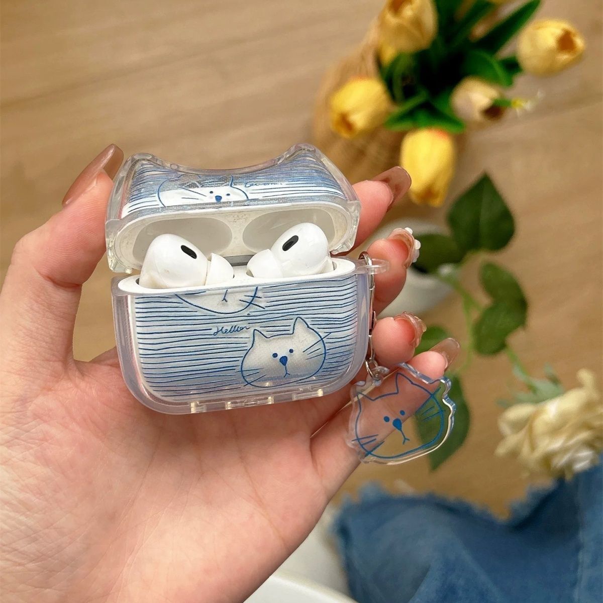 Blue Striped Cat AirPods 4th Generation Bluetooth Cover AirPods Pro 2nd Generation Apple Headset Cover 3rd Generation