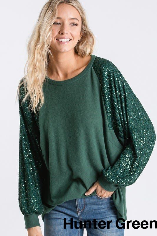 Breathable Function Fashion Solid Color Polyester Round Neck Long Sleeve Batwing Sleeve Sequins Hoodie
