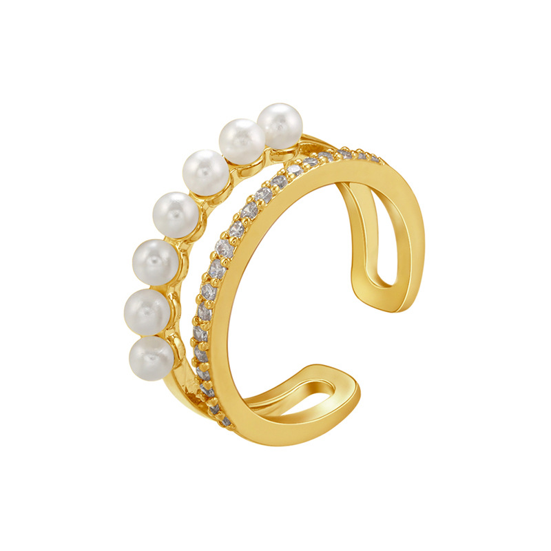 Fashion Geometric Brass Plating Artificial Pearls Zircon Open Ring 1 Piece