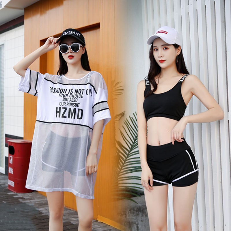 Cross-border exclusive supply of Korean-style hot spring swimwear for women, three-piece set, sporty, conservative, push-up swimsuit, wholesale sports wear