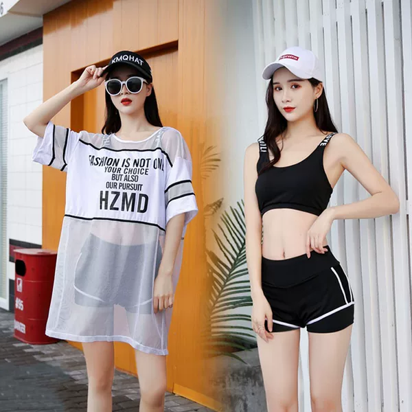 Cross-border exclusive supply of Korean-style hot spring swimwear for women, three-piece set, sporty, conservative, push-up swimsuit, wholesale sports wear