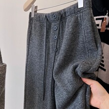 深花灰色毛线感慵懒风加绒加厚直筒休闲卫裤新款女秋冬时尚裤子