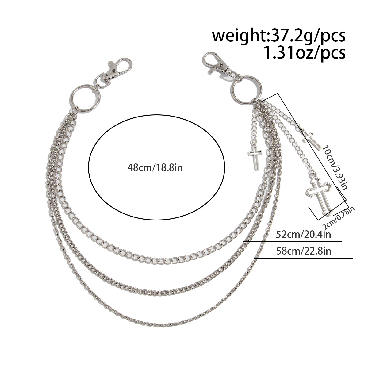 Hip-Hop-Punk-Cross-Metal-Hose, hochwertiges Tragegefühl, Herren-Nischen-Rock-Jeans mit Taillenkette_voghion.com