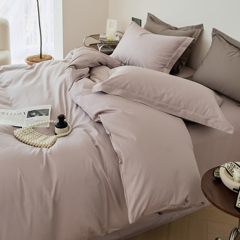 100S algodón de lujo ligero conjunto de cuatro piezas de algodón largo doble color puro estilo nórdico cuatro piezas de algodón puro colchón de cama gaza