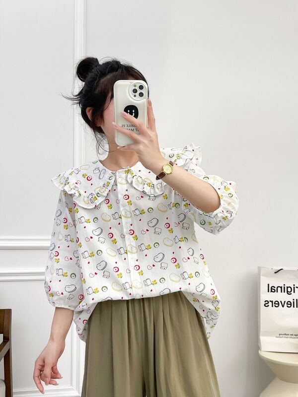 Doll Collar Shirt Women's 2023 New Summer Western Style Age-reducing Sweet Loose Casual Design Top