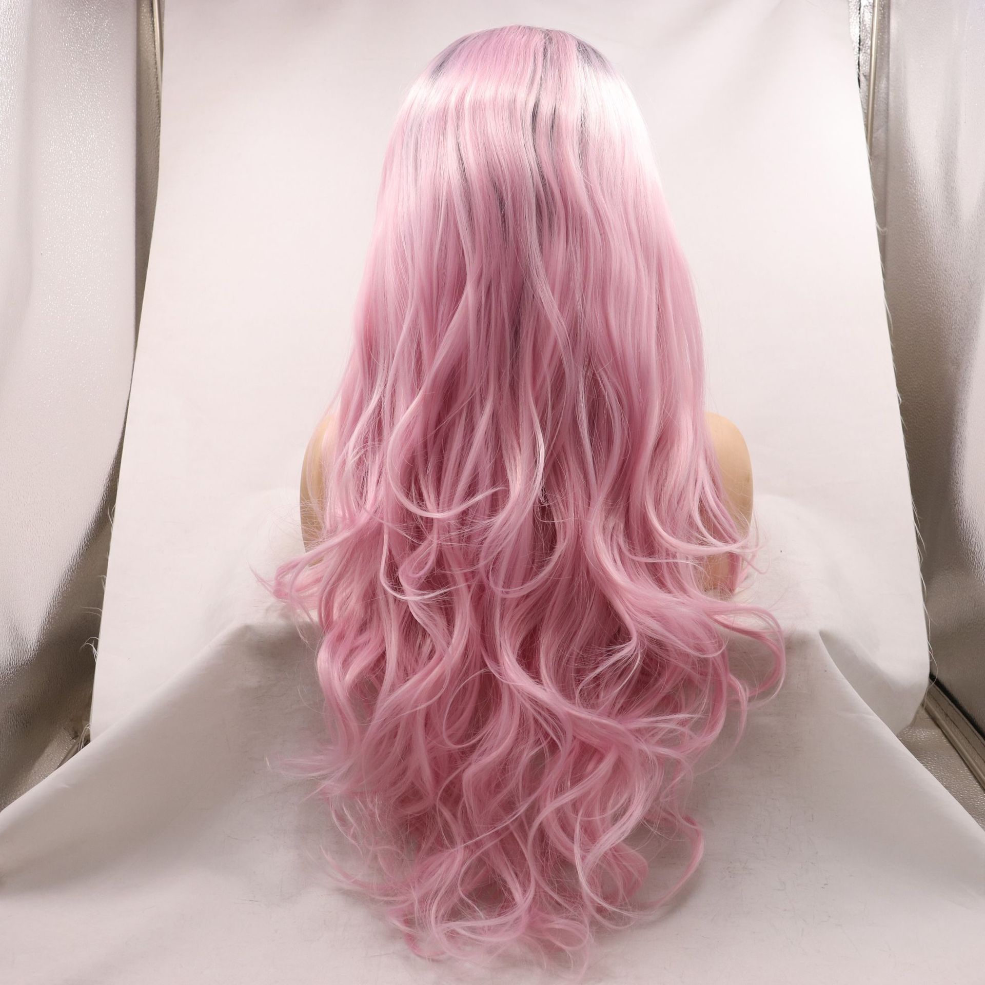 NEW LOOK20221 transfronterizo para mujeres europeas y estadounidenses pelucas cubierta de cabello teñido de fibra química cabello rizado largo color rosa