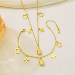 チタン鋼非退色 V 字型ネックレスブレスレット女性のための韓国スタイルのシンプルなインスタイルニッチデザインジュエリーセット卸売