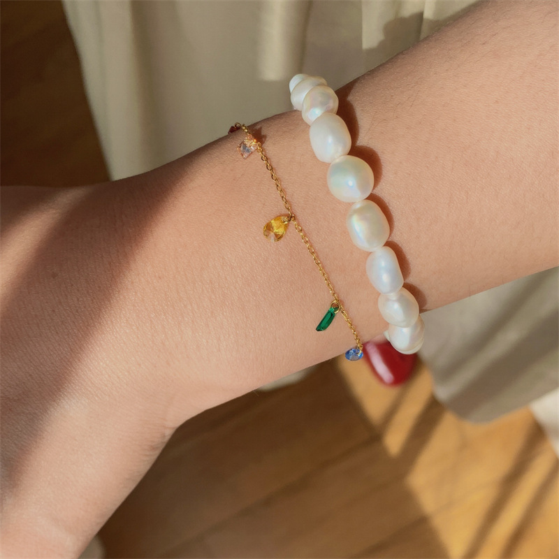 Sweet Geometric Titanium Steel Gold Plated Zircon Bracelets