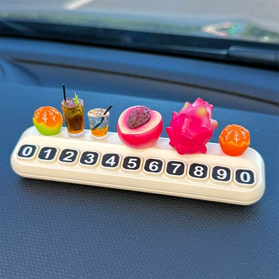 Moving Number Plate Phone — Nömrəli dayanma kartı - half-peeled-peach-dragon-fruit-2-small-oranges-2-cups-of-drinks-stop-sign
