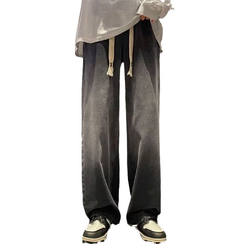 Spring and Autumn American Street Straight Leg Casual Men's Washed Jeans Loose Trendy Matchy Wide Leg Pants