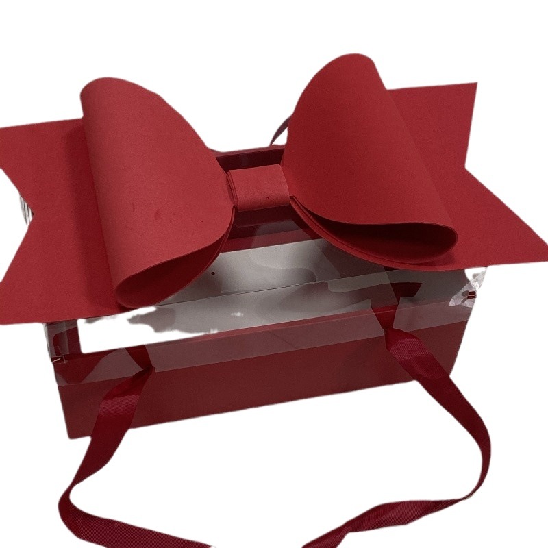 Caja de Regalo para Flores, Caja de Flores con Lazo para el Día de San Valentín, Caja de Regalo de PVC Transparente para Navidad, Caja de Flores Portátil