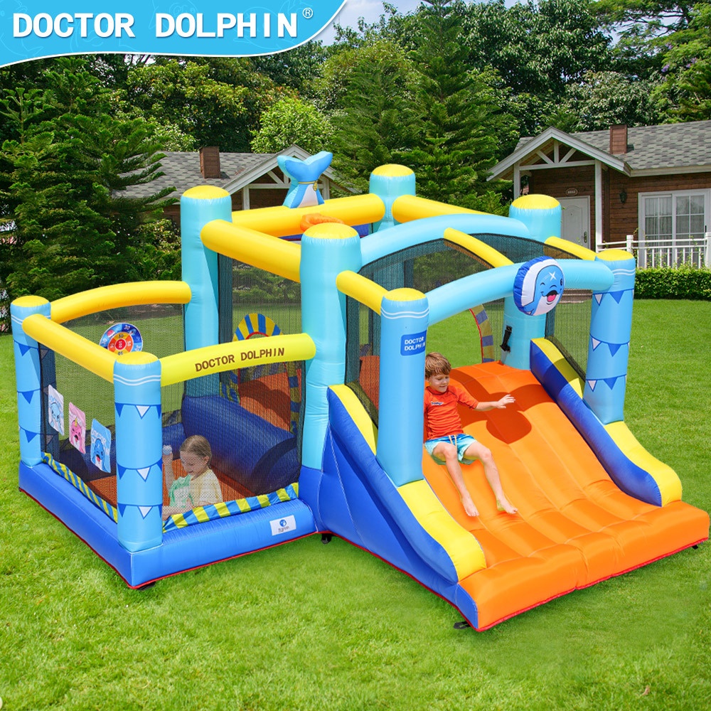 Castillo inflable Doctor Dolphin, tobogán y trampolín combinados para niños pequeños, trampolín doméstico, piscina de olas, castillo inflable.