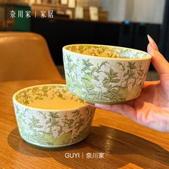 中古风幸福铃兰花开碗家用米饭碗甜品碗陶瓷餐具高颜值吃复古