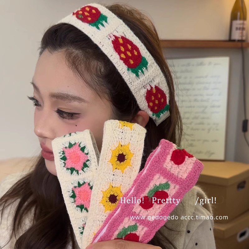 Tejido flequillo floral pegado diadema mujer 2025 nueva diadema de estilo pastoral acabado de cabello roto velcro horquilla tocado