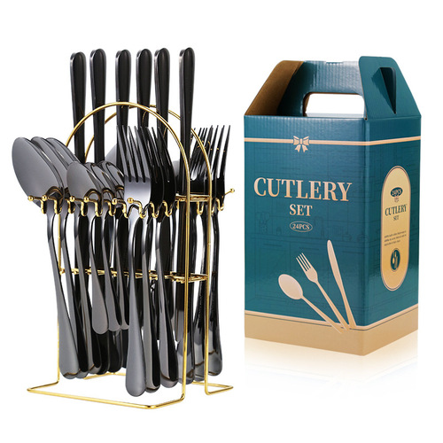 Stainless steel knife, fork and spoon hanger gift set Amazon tableware knife, fork and spoon twenty-four-piece set 1010 Western tableware