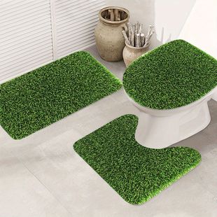 Digital Printed Bathroom Toilet Carpet Floor Mat Set Flannel Material