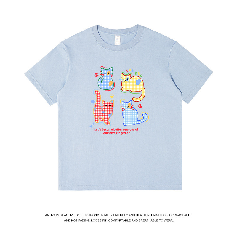トレンディなブランドメンズ日本のかわいい猫半袖 T シャツ女性の夏の新しい新鮮な年齢を減らすルーズカップルトップス男性用|undefined