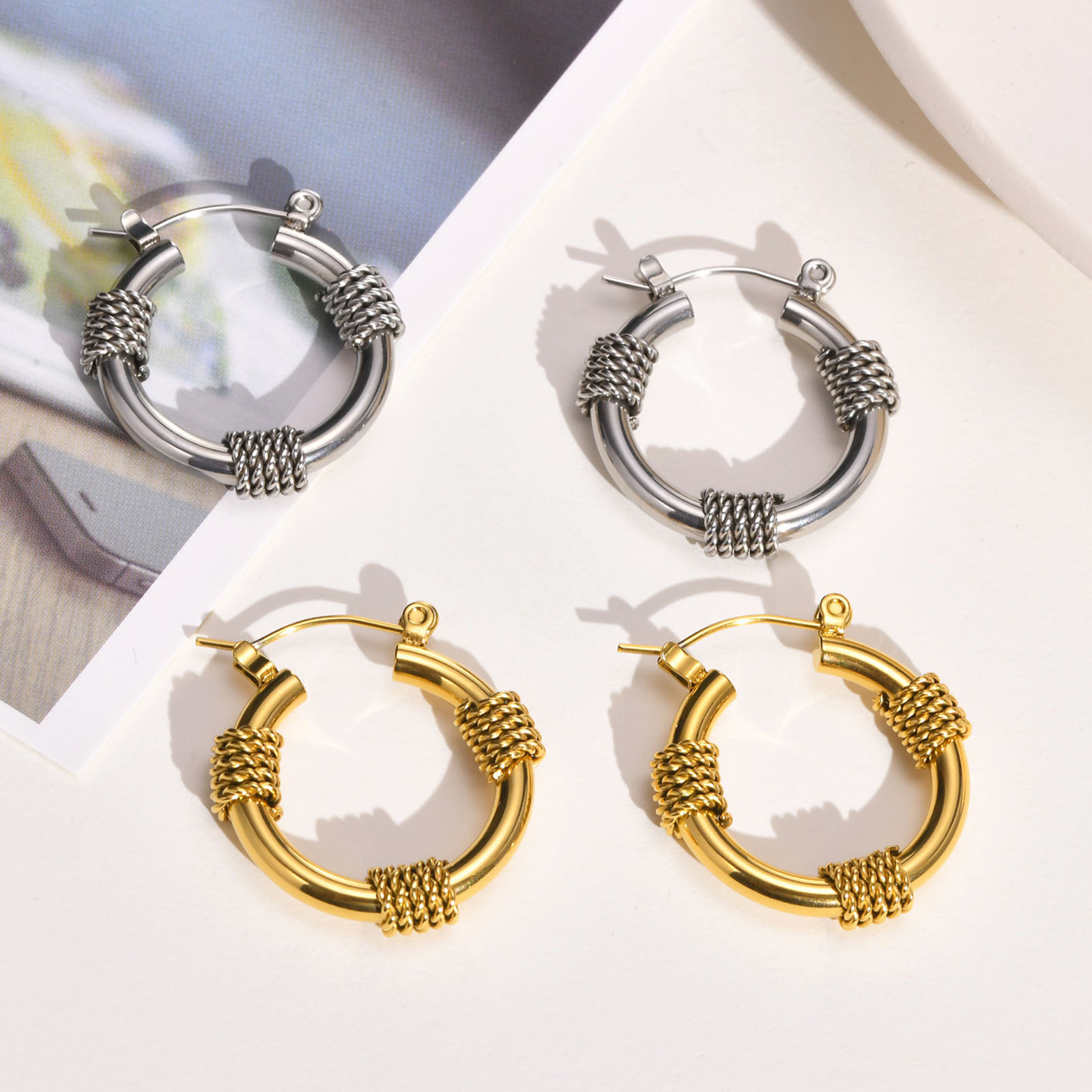 Retro Geometric Stainless Steel Plating Hoop Earrings 1 Pair