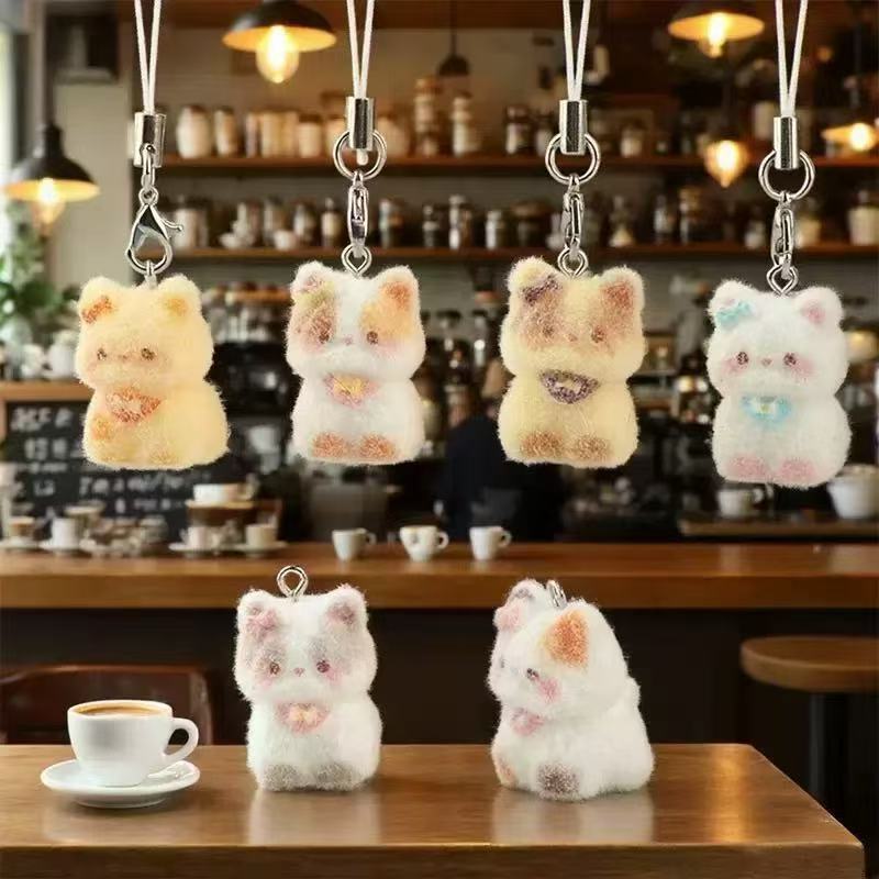 Flocking Resin Creative Cartoon Cute Sitting Kitten DIY Keychain Mobile Phone Chain Accessories Material Wholesale