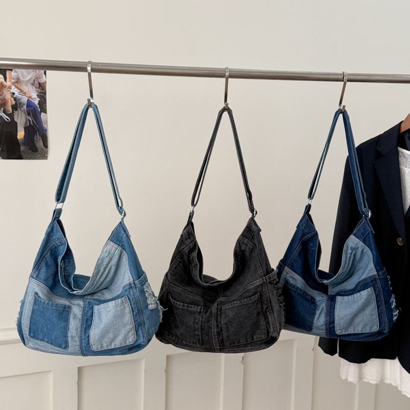 Denim Bag for Women 2026 New Fashion Niche Design Patchwork Shoulder Crossbody Bag Commuter Tote Bag Denim Bag for Women 2026 New Fashion Niche Design Patchwork Shoulder Crossbody Bag Commuter Tote Bag