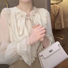 新年战袍两穿设计轻奢绣花长袖衬衫春季新款气质遮肚子雪纺衬衣女