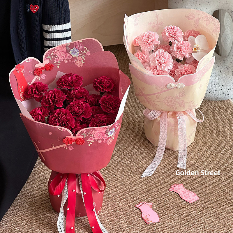 萱彩 母亲节东方霓裳新中式鲜花包装纸花束包花diy材料花艺花店