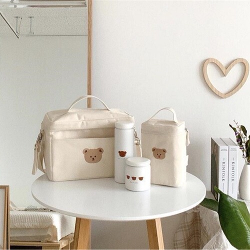 Korean Instagram Little Bear Insulated Mommy Bag Children's Lunch Bag Baby Food Cooling Bag Outing Picnic Nursing Bag