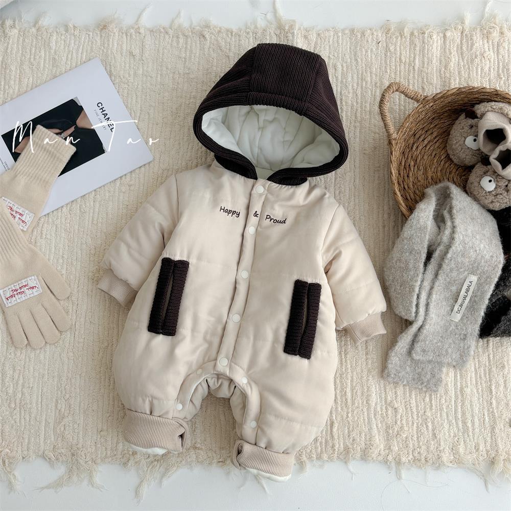 2024 bolsillo de órgano de aire occidental para bebés de invierno, grueso, cálido, cómodo y suave, abrigo de algodón de una pieza para bebé