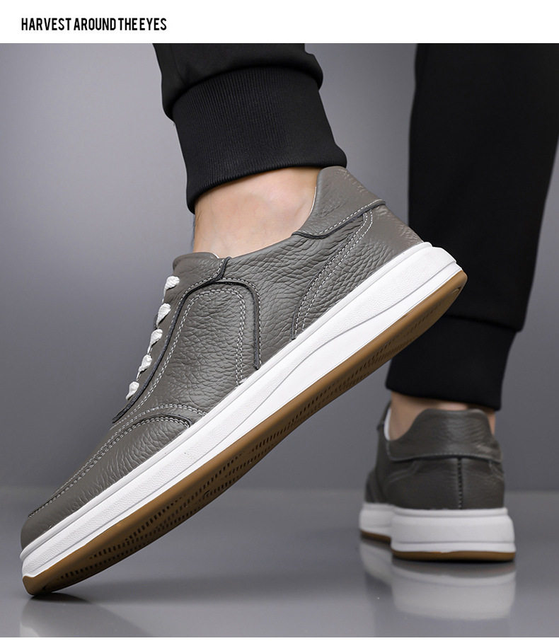 Giày sneaker nam da bò thật thoáng khí, giày trắng thời trang dây buộc phía trước — Màu trắng nhạt, màu trắng tinh khiết, màu xám, đen chi tiết 20