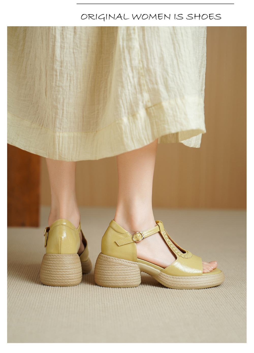 Sandal cao gót nữ mũi cá hở ngón, đế dày da cừu, gót 9 cm — màu trắng ngà chi tiết 10