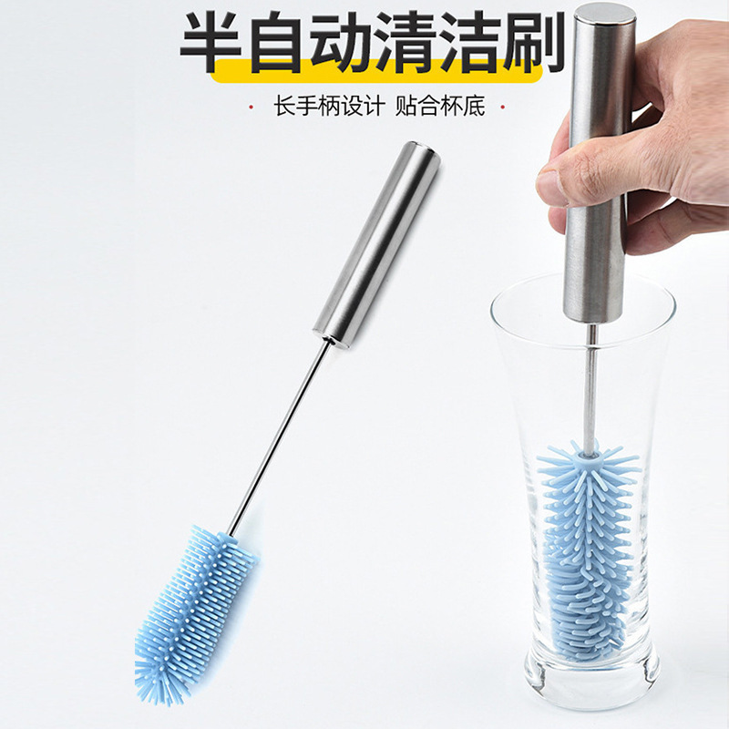 Semi-Automatic Rotating Cleaning Brush Silicone Bottle Brush Push-Type Water Cup Tea Cup Glass Cleaning Brush Long Handle Brush Semi-Automatic Rotating Cleaning Brush Silicone Bottle Brush Push-Type Water Cup Tea Cup Glass Cleaning Brush Long Handle Brush