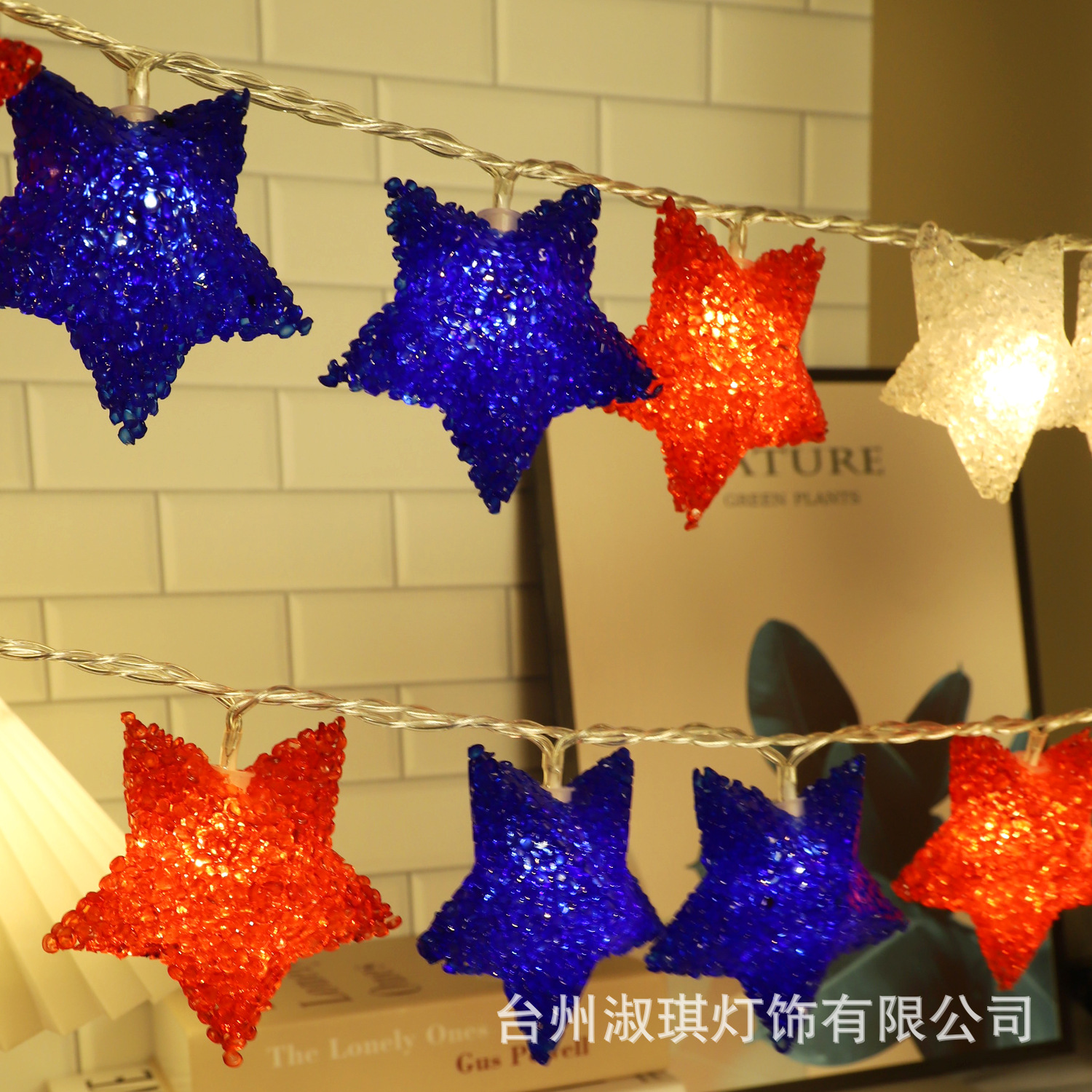 Luces de Cadena LED Novedosas para el Día de la Independencia Americana, Luces de Cadena con Forma de Estrella de Cinco Puntas, Luces de Colores Rojo, Blanco y Azul, Funcionan con Pilas, Venta al por Mayor