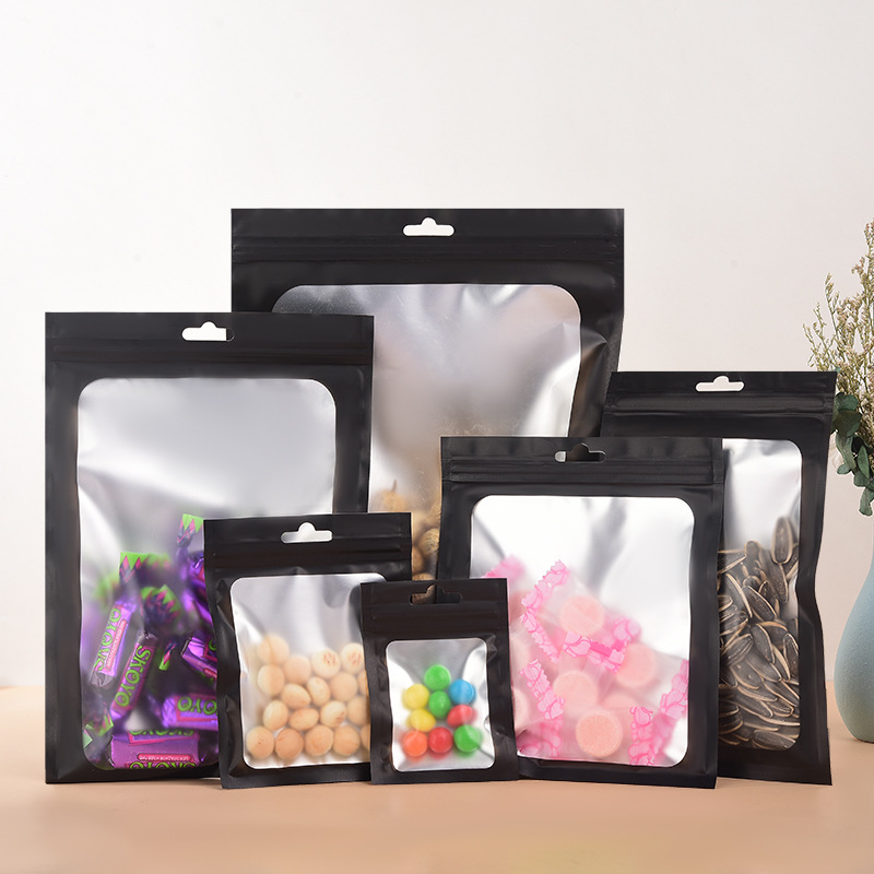 Frosted yin and yang seal bags, matte aluminum foil bags, fishing gear jewelry packaging bags, black ziplock bags wholesale