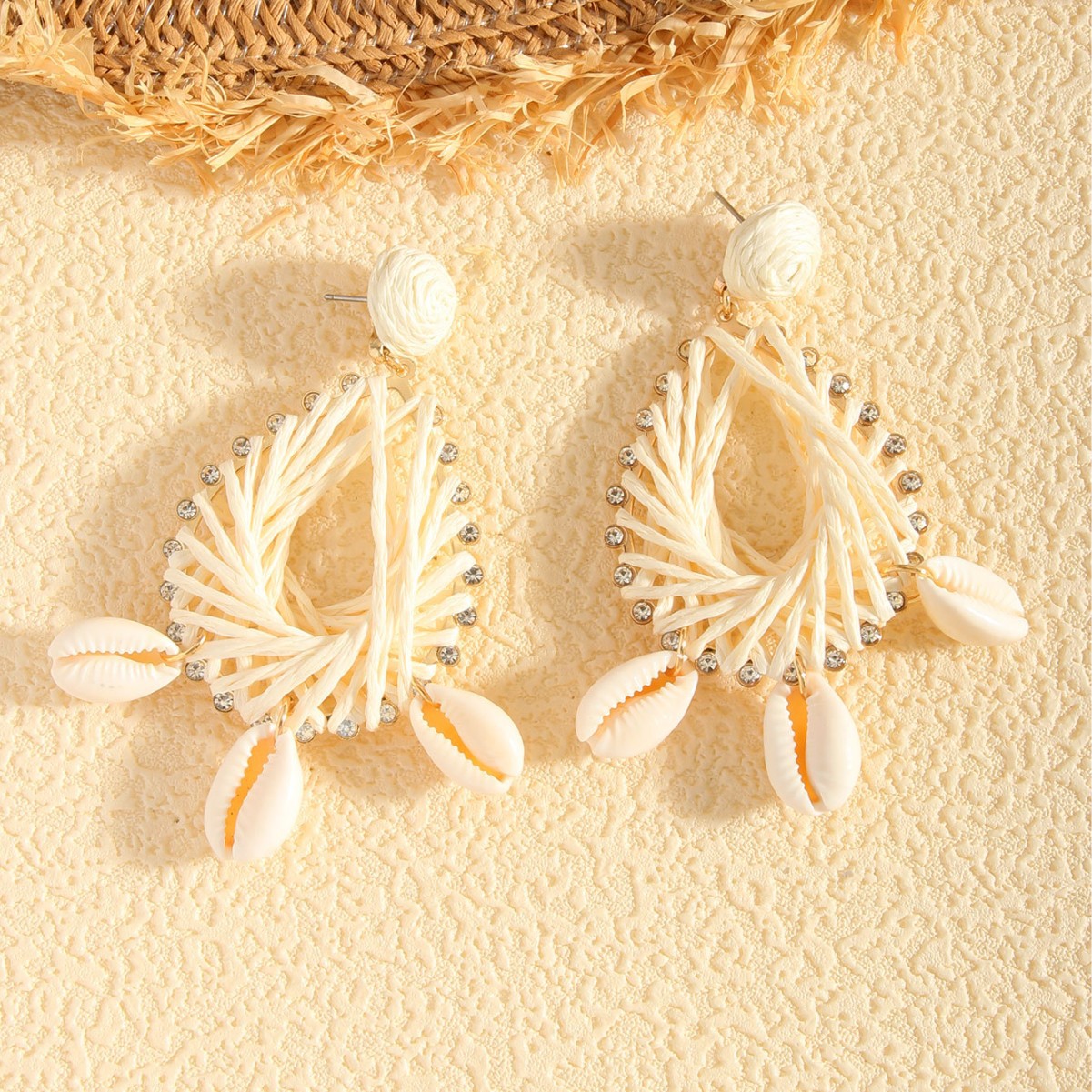 Bohemian Raffia Shell Earrings Geometric Ocean Style Beach Jewelry_voghion.com