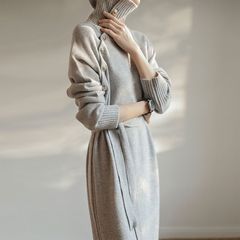欧洲站2025年秋冬女装新款长款毛衣裙过膝内搭打底针织连衣裙加厚