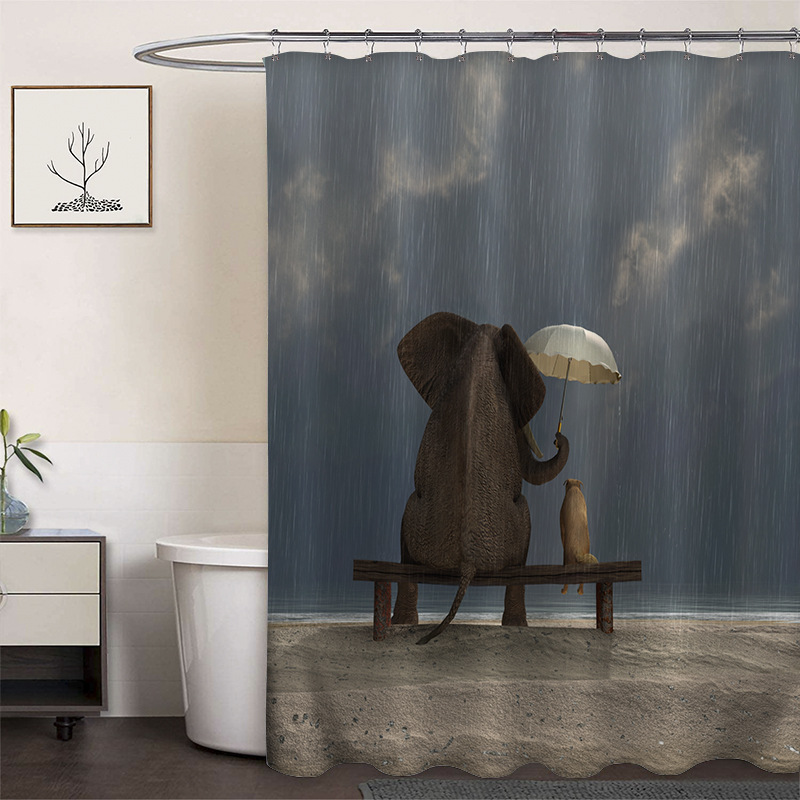 Cortina de ducha de poliéster impresa con hebilla de cortina de ducha de plástico baño cuarto de baño cortina de partición impermeable a prueba de moho