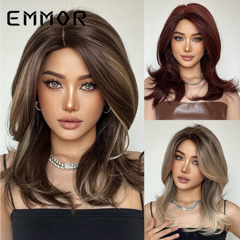 EMMOR Amazon New Gradient Micro Partial Flip French Bangs Micro Roll Medium Long Hair Chemical Fiber Wig Full Head