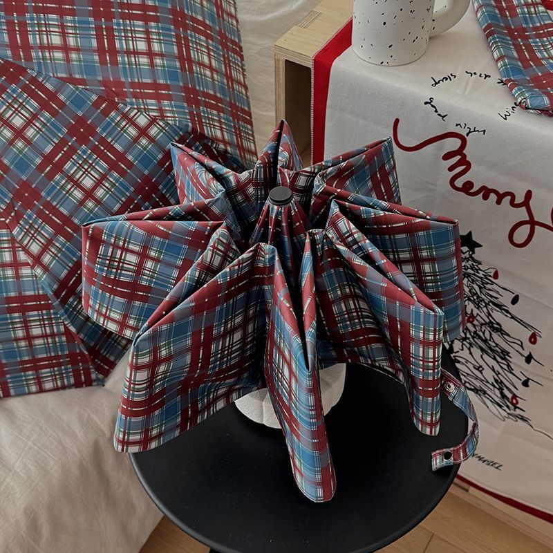 Umbrella for Sun and Rain, Dual-Use for Two People, Large Folding Sun Umbrella for Men and Women, Uv Protection for Students, Plaid